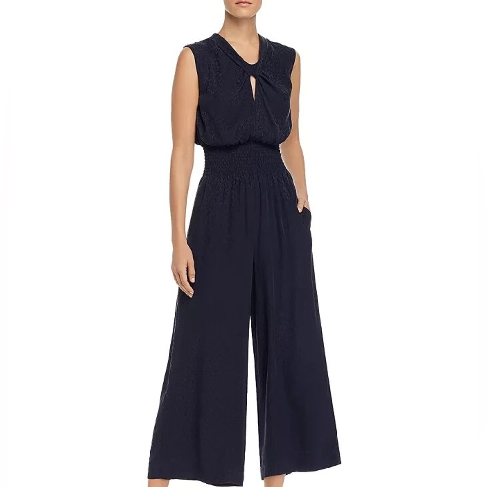 Rebecca Taylor Navy Cheetah Jacquard Jumpsuit XS
